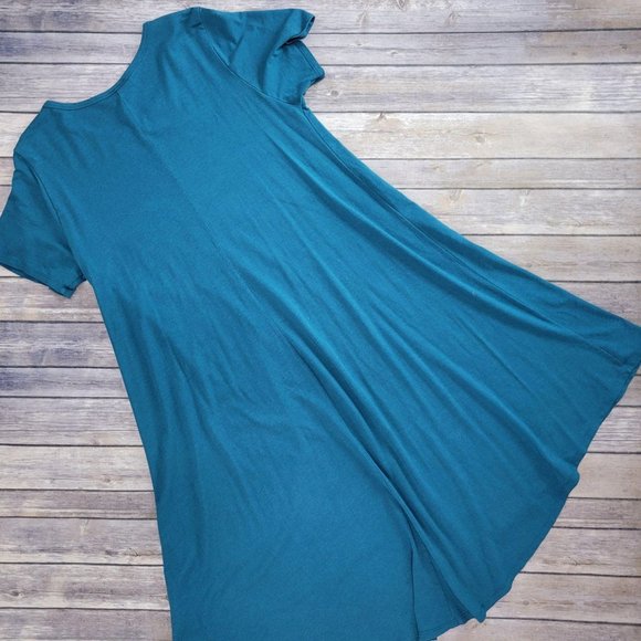 LuLaRoe Teal Short Sleeve T-Shirt Dress Women's Size Large 646 - Picture 2 of 8